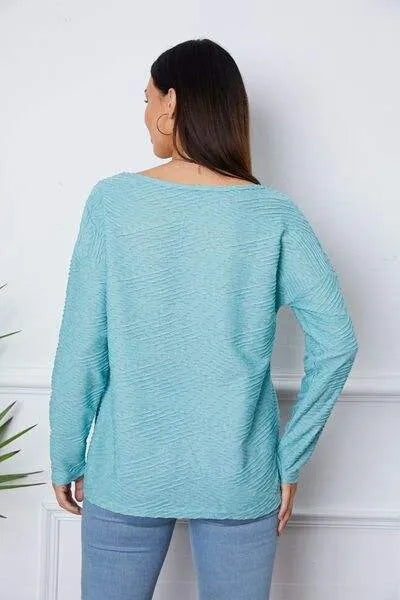 Texture Notched Drop Shoulder Top Blouses - Tophatter Daily Deals